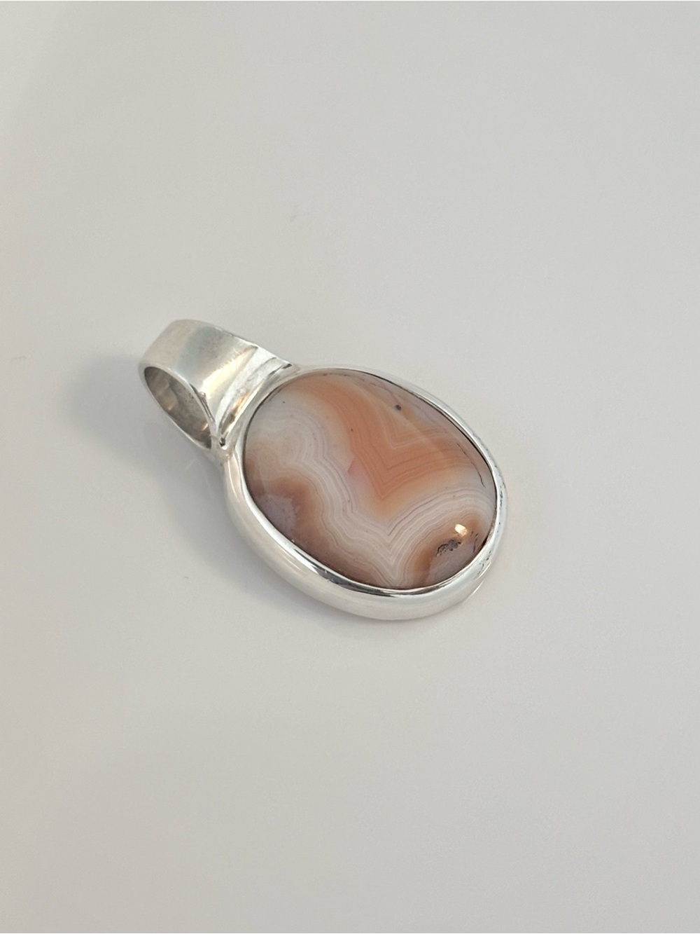 Sterling Silver Banded Agate Oval Pendant – 925